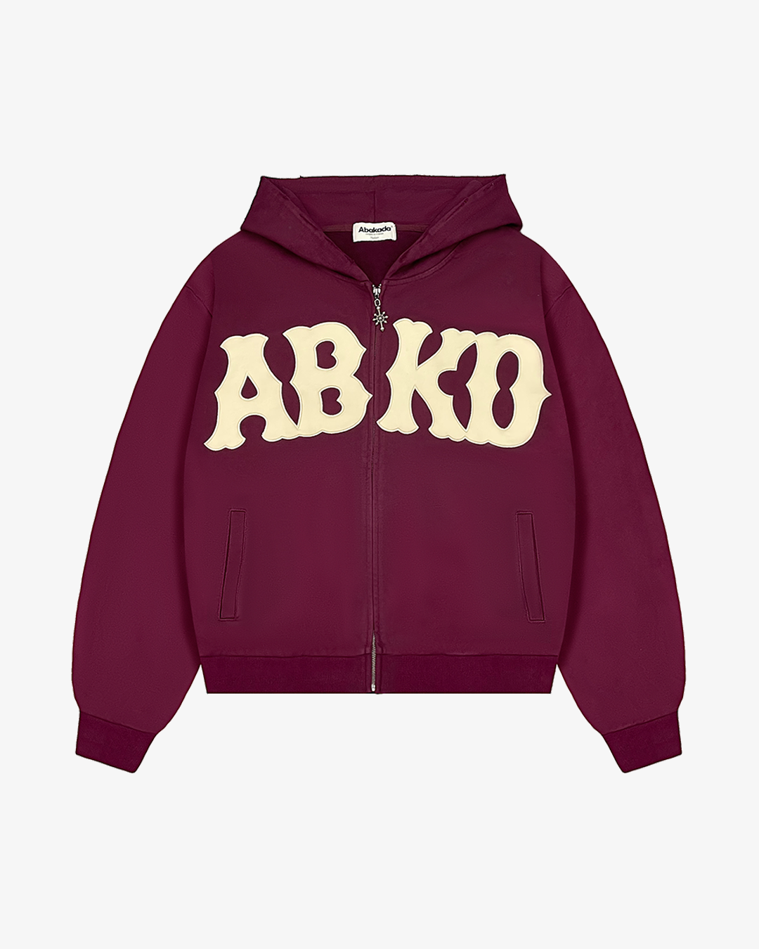 DISTRESSED LETTER PATCH ZIP-UP (WINE)