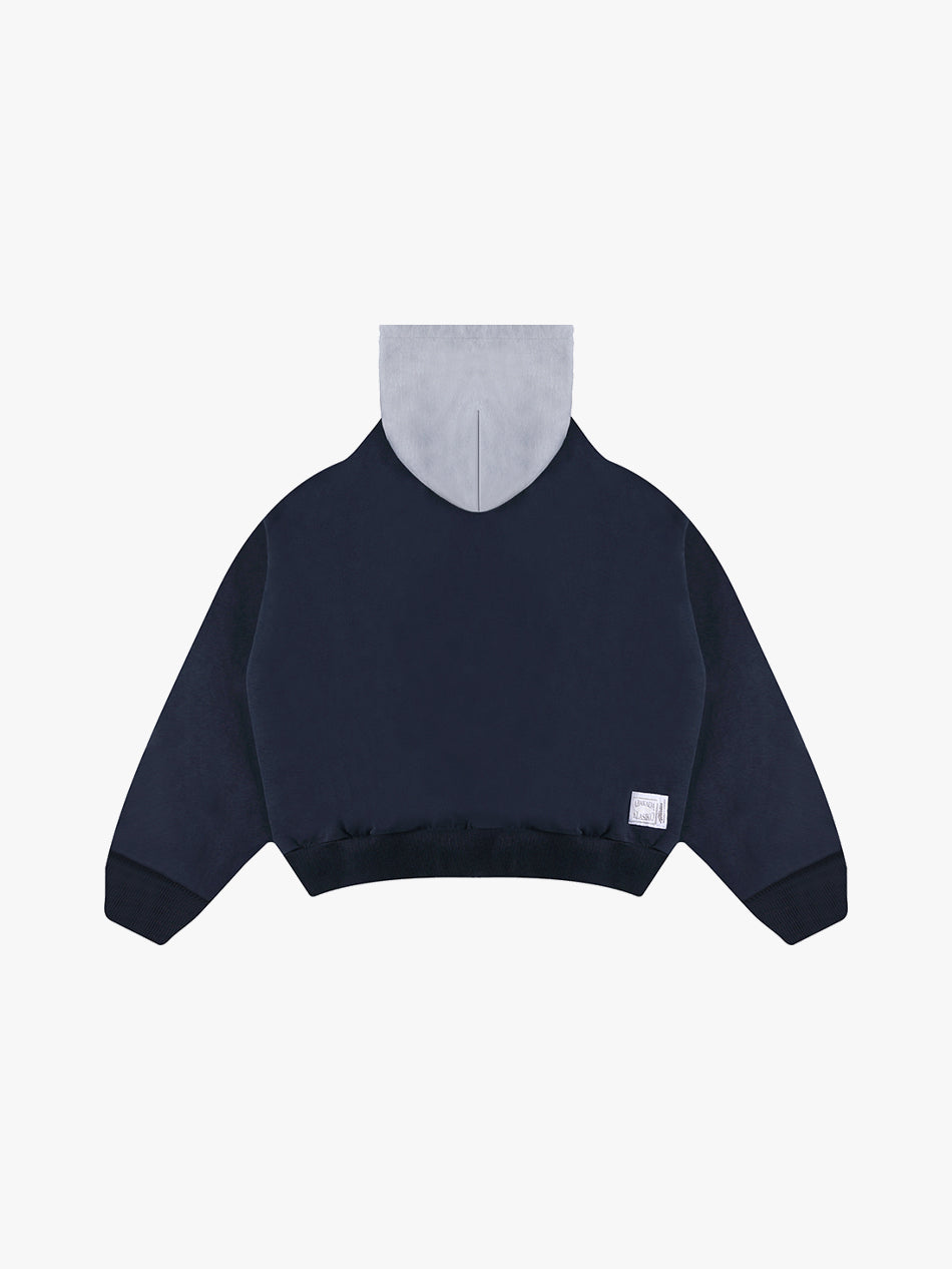 TWO-TONED PLAID HOODIE (NAVY)