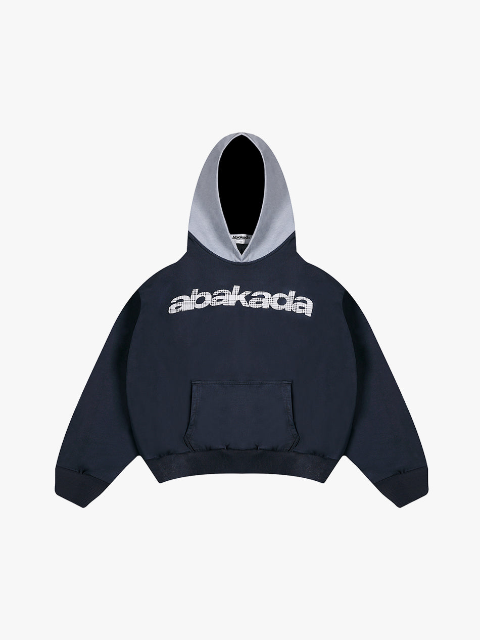 TWO-TONED PLAID HOODIE (NAVY)