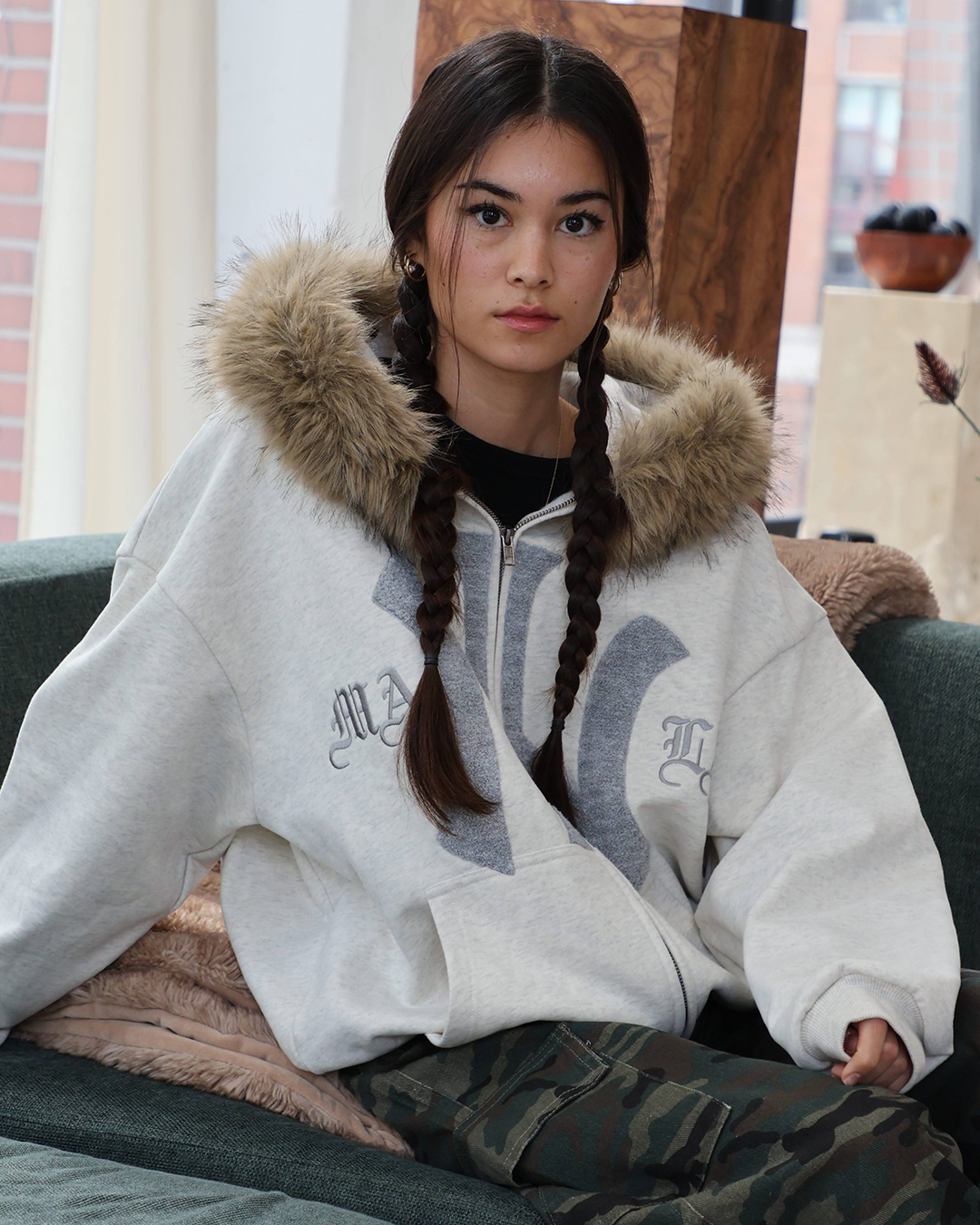 MANILA FLEECE FUR ZIP-UP (GREY)