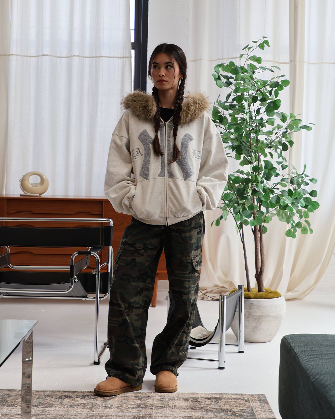 MANILA FLEECE FUR ZIP-UP (GREY) - Abakada