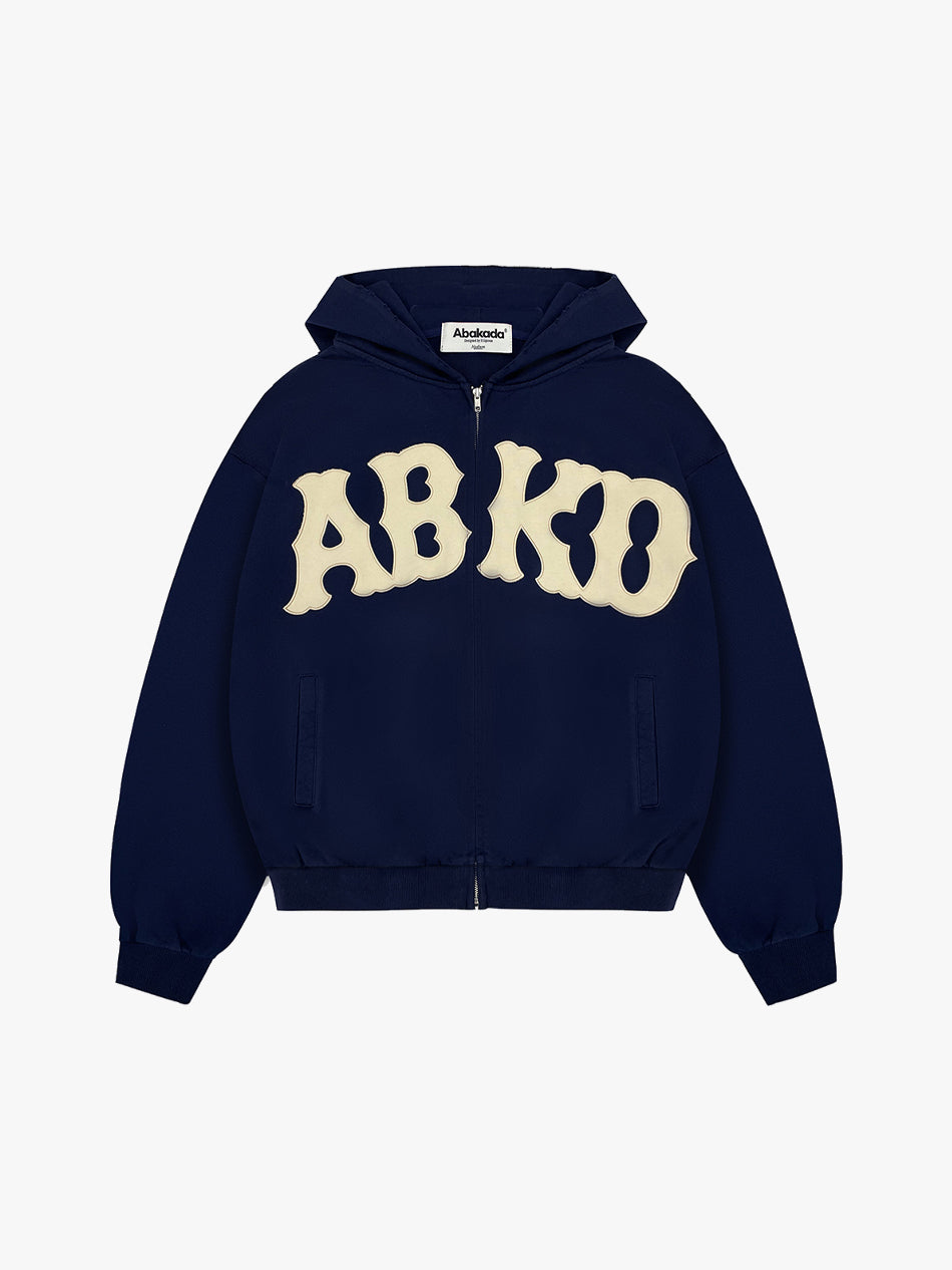 DISTRESSED PATCH ZIP-UP (NAVY)