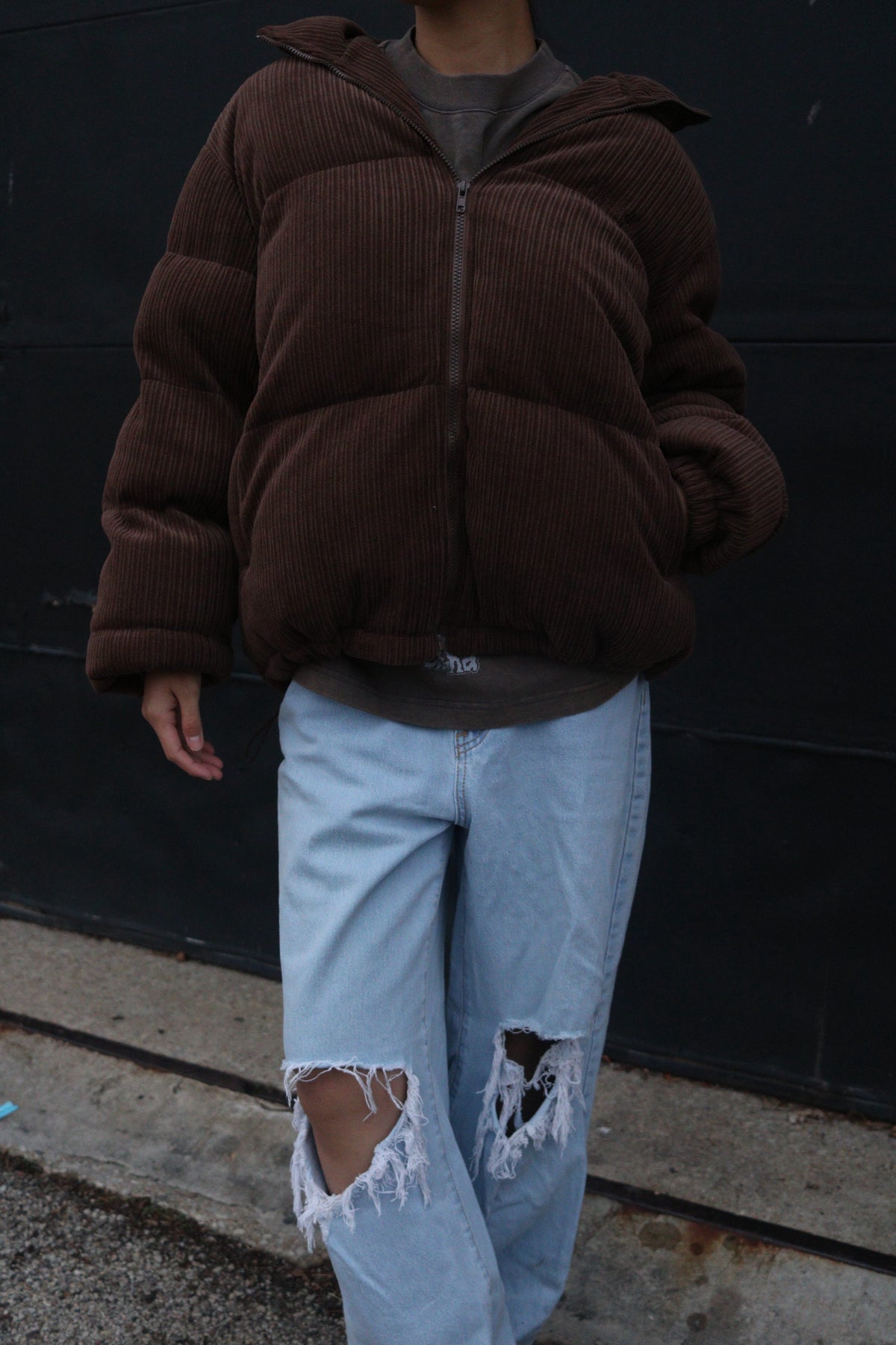Corduroy Puffer Jacket (Brown)