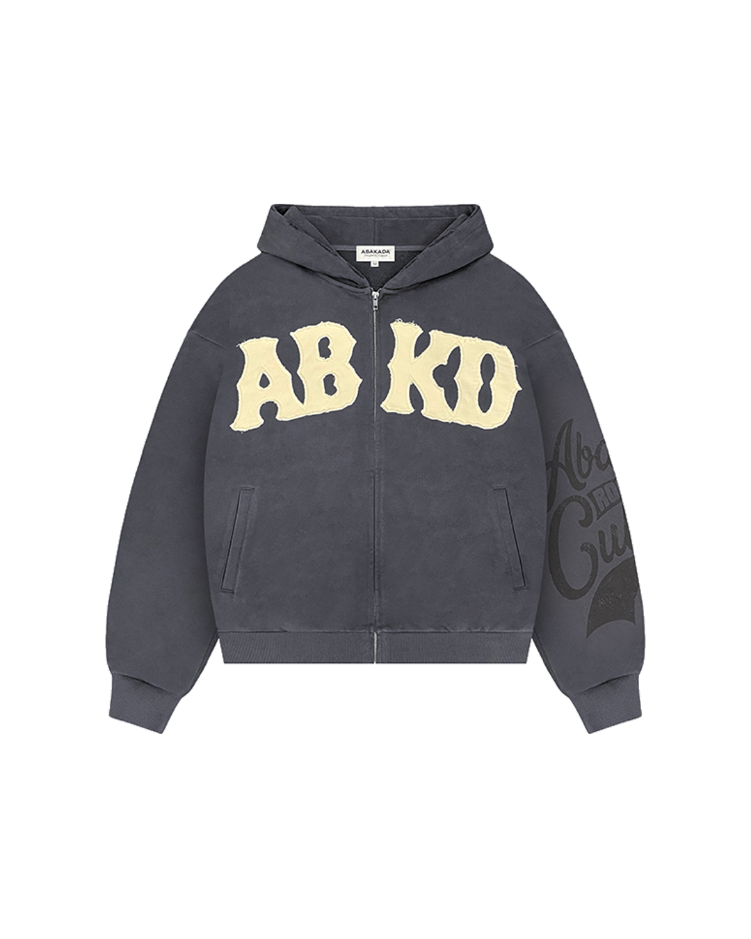 DISTRESSED PATCH WASHED ZIP-UP (DARK GREY)
