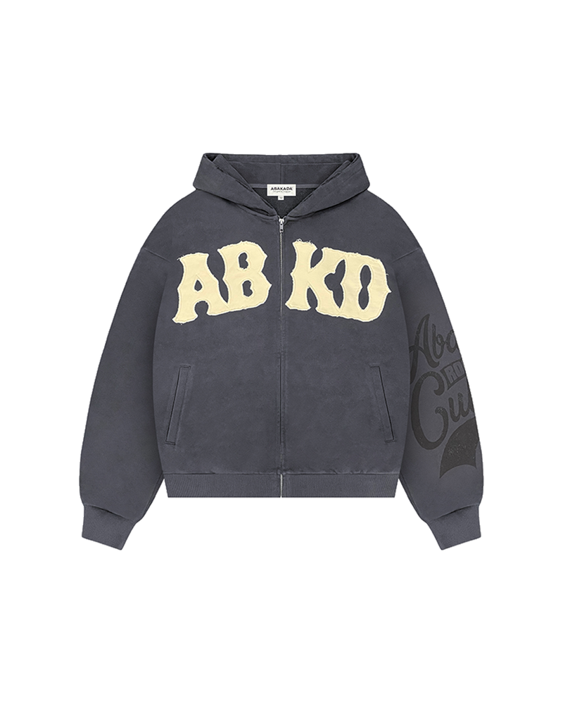 DISTRESSED PATCH WASHED ZIP-UP (DARK GREY)