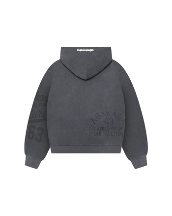 DISTRESSED PATCH WASHED ZIP-UP (DARK GREY)