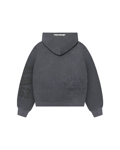 DISTRESSED PATCH WASHED ZIP-UP (DARK GREY)