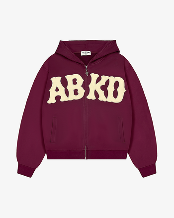 DISTRESSED LETTER PATCH ZIP-UP (WINE)