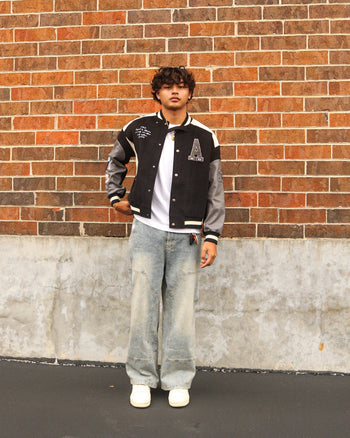 RACING LEATHER JACKET (BLACK/GREY)