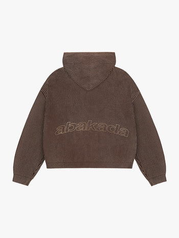 LETTER PATCH KNITTED HOODIE (WASHED BROWN)