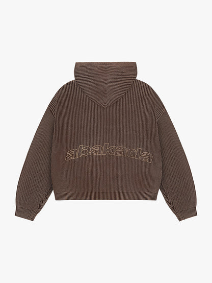 LETTER PATCH KNITTED HOODIE (WASHED BROWN)