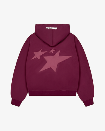 DISTRESSED LETTER PATCH ZIP-UP (WINE)