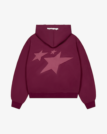 DISTRESSED LETTER PATCH ZIP-UP (WINE)