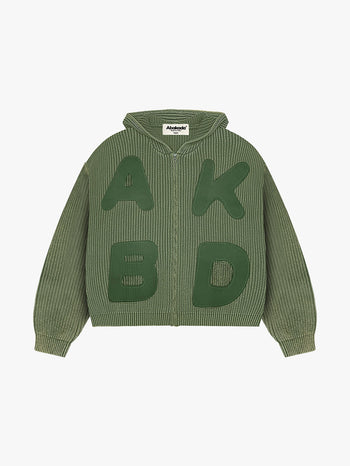 LETTER PATCH KNITTED HOODIE (WASHED GREEN)