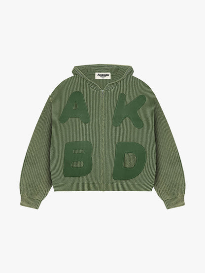 LETTER PATCH KNITTED HOODIE (WASHED GREEN)