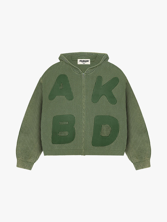 LETTER PATCH KNITTED HOODIE (WASHED GREEN)