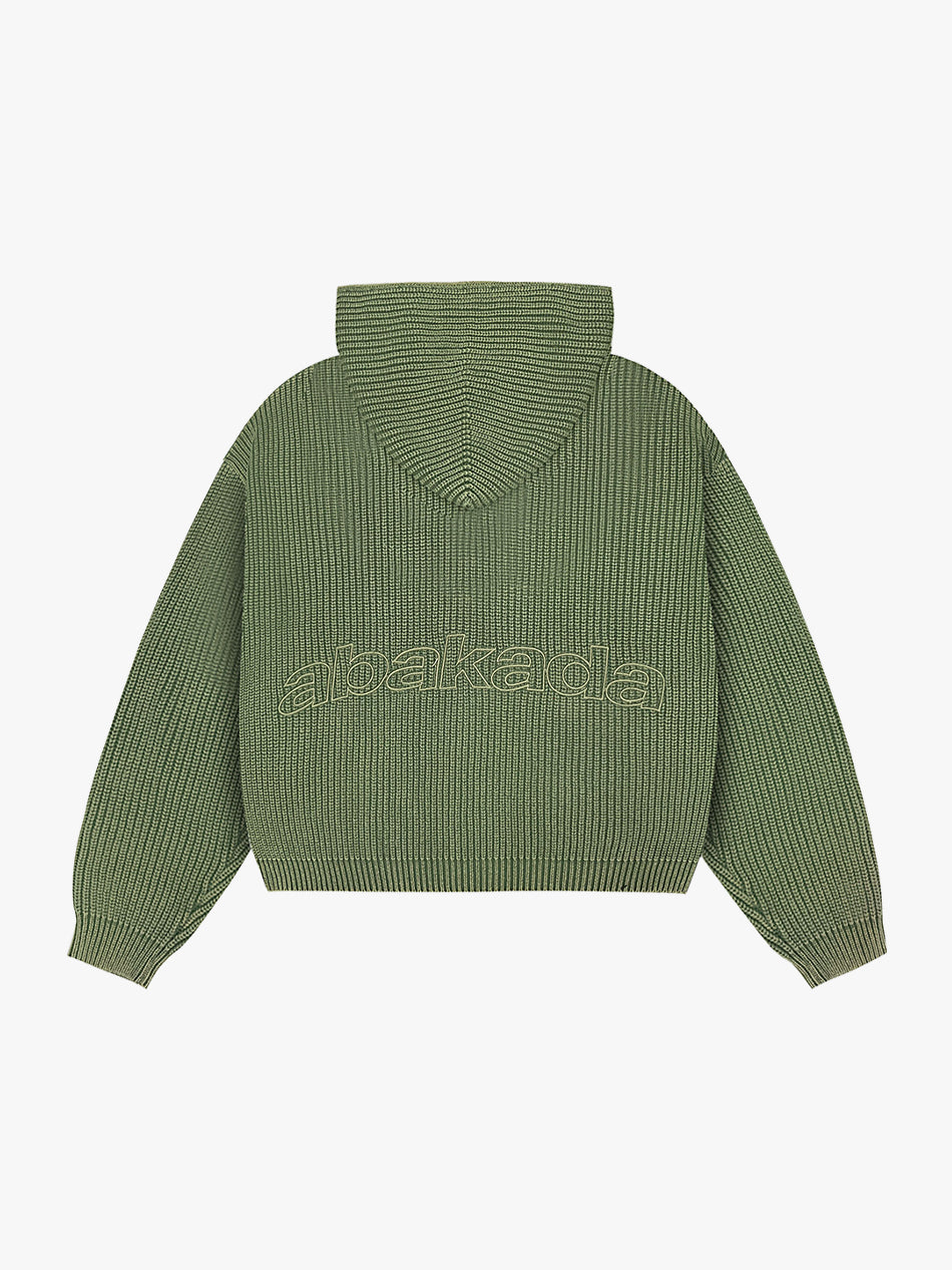LETTER PATCH KNITTED HOODIE (WASHED GREEN)