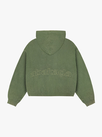 LETTER PATCH KNITTED HOODIE (WASHED GREEN)