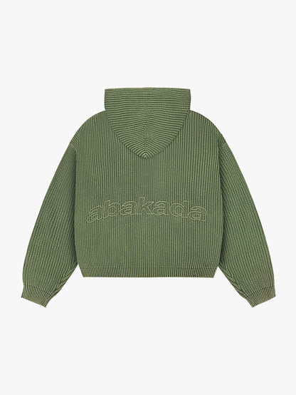 LETTER PATCH KNITTED HOODIE (WASHED GREEN)