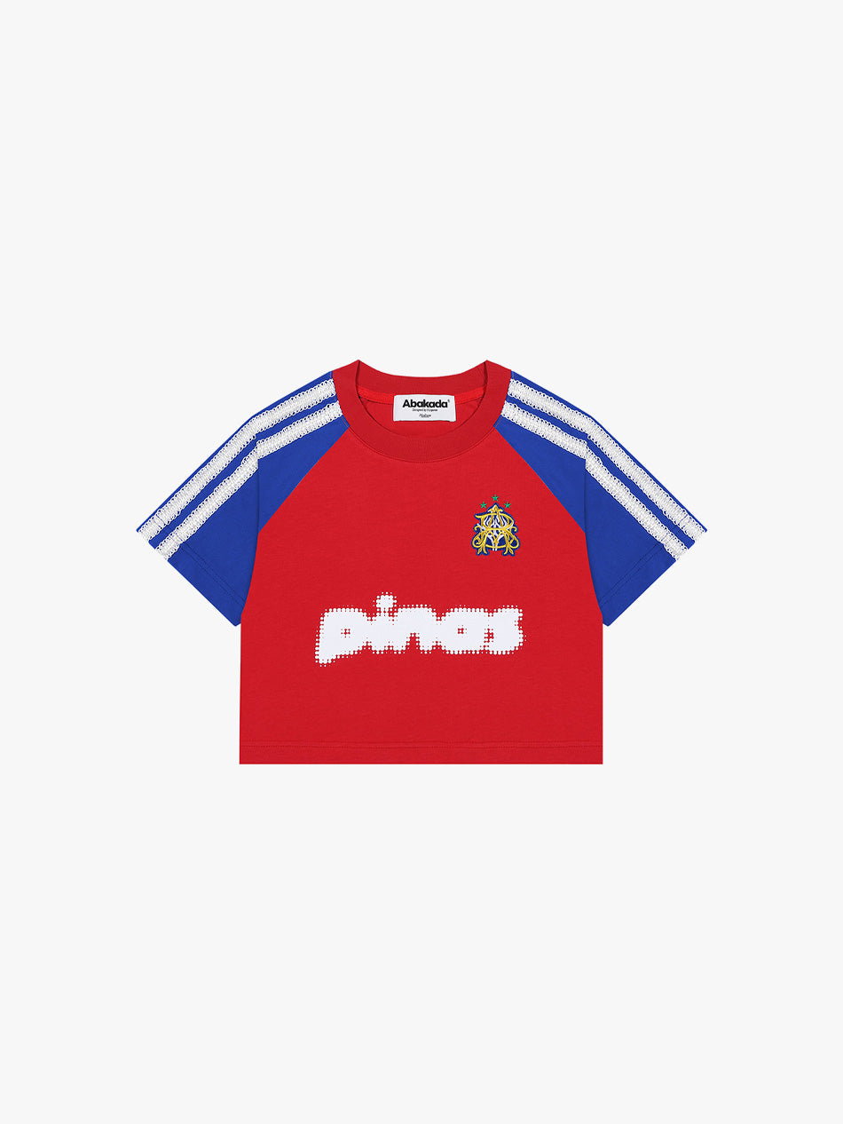 RAGLAN LACED CROP TOP (BLUE/RED)