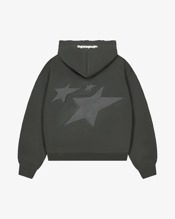 DISTRESSED LETTER PATCH ZIP-UP (DARK GREY)