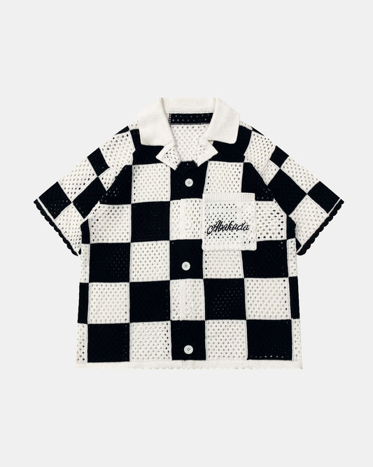 Colorblock Knitted Button-Up (Checkered)