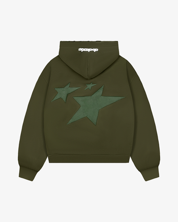 DISTRESSED LETTER PATCH ZIP-UP (OLIVE)