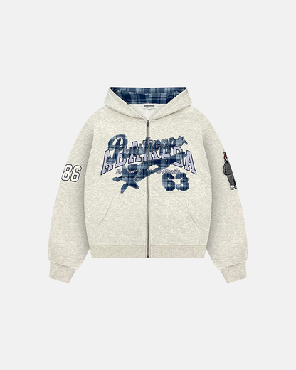 PLAID PATCH ZIP-UP (GREY)