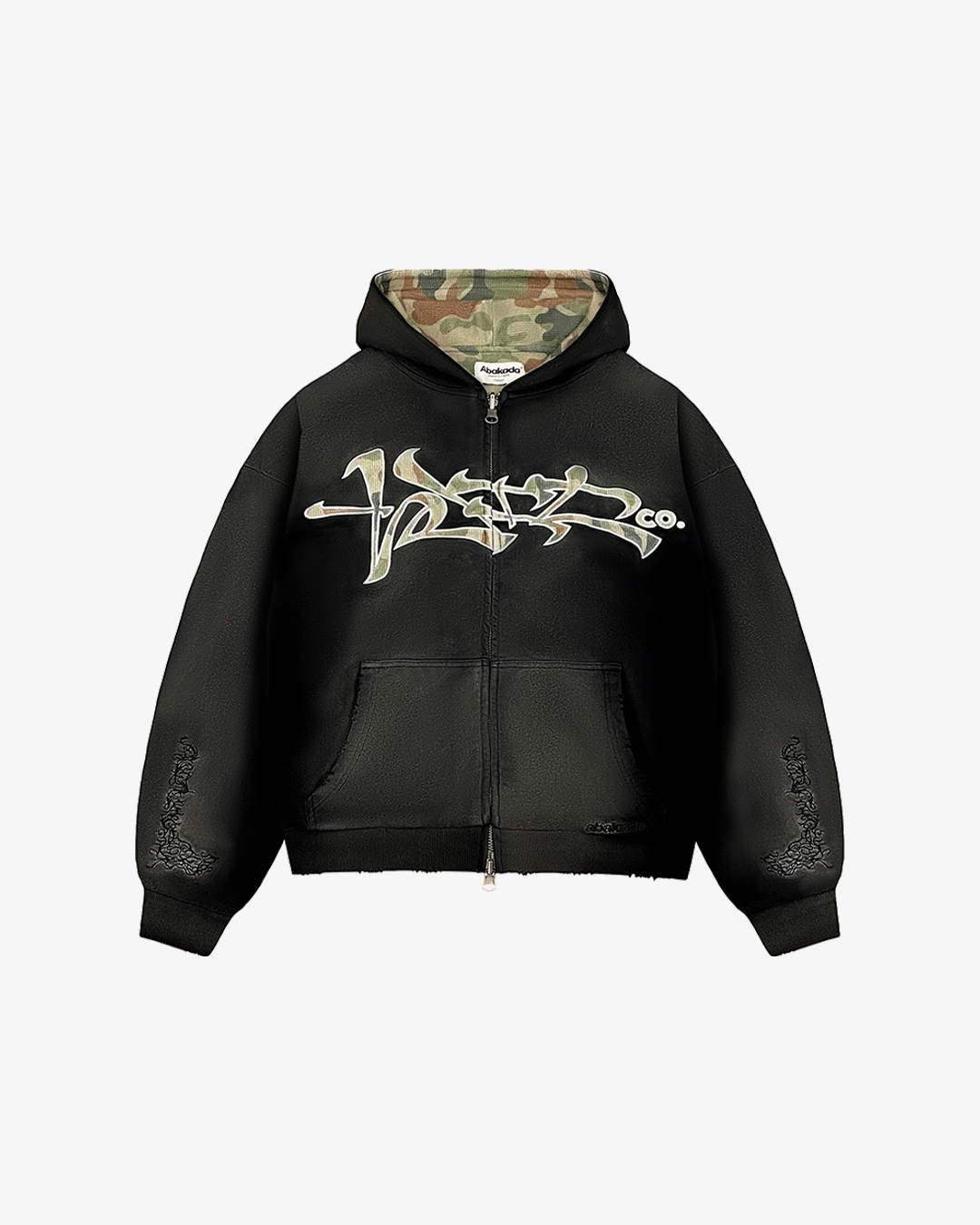 REVERSIBLE GRAFFITI CAMO ZIP-UP HOODIE (WASHED BLACK)