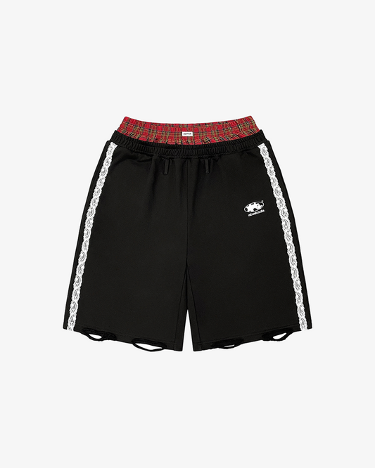 PLAID DOUBLEWAIST TRIM SHORTS (BLACK)