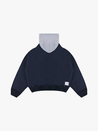 TWO-TONED PLAID HOODIE (NAVY)