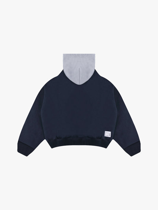 TWO-TONED PLAID HOODIE (NAVY)