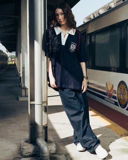 SAMPAGUITA LACED POLO (NAVY)