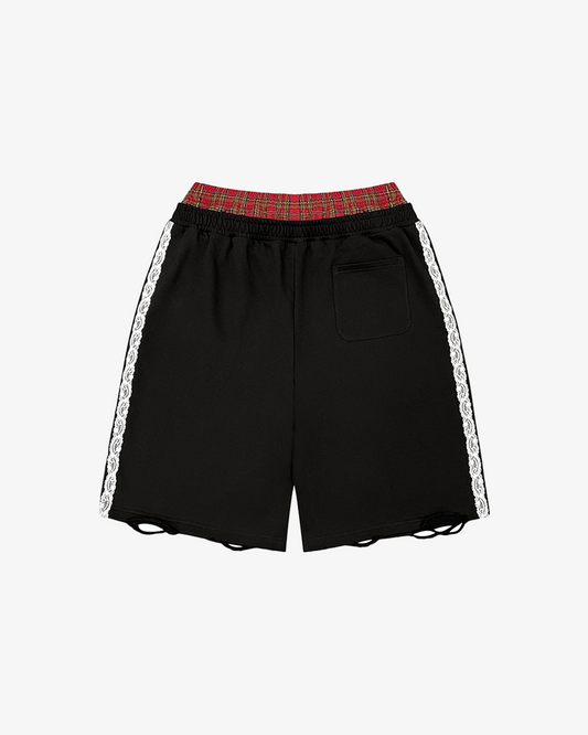 PLAID DOUBLEWAIST TRIM SHORTS (BLACK)