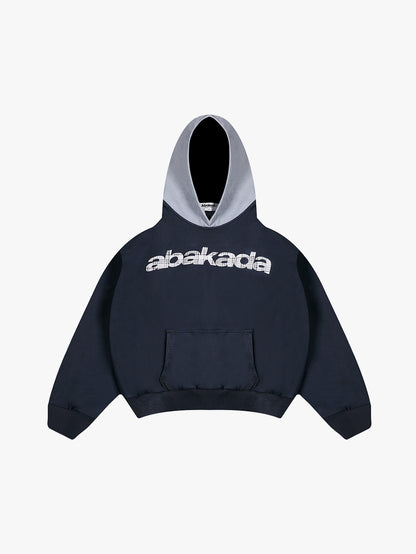 TWO-TONED PLAID HOODIE (NAVY)