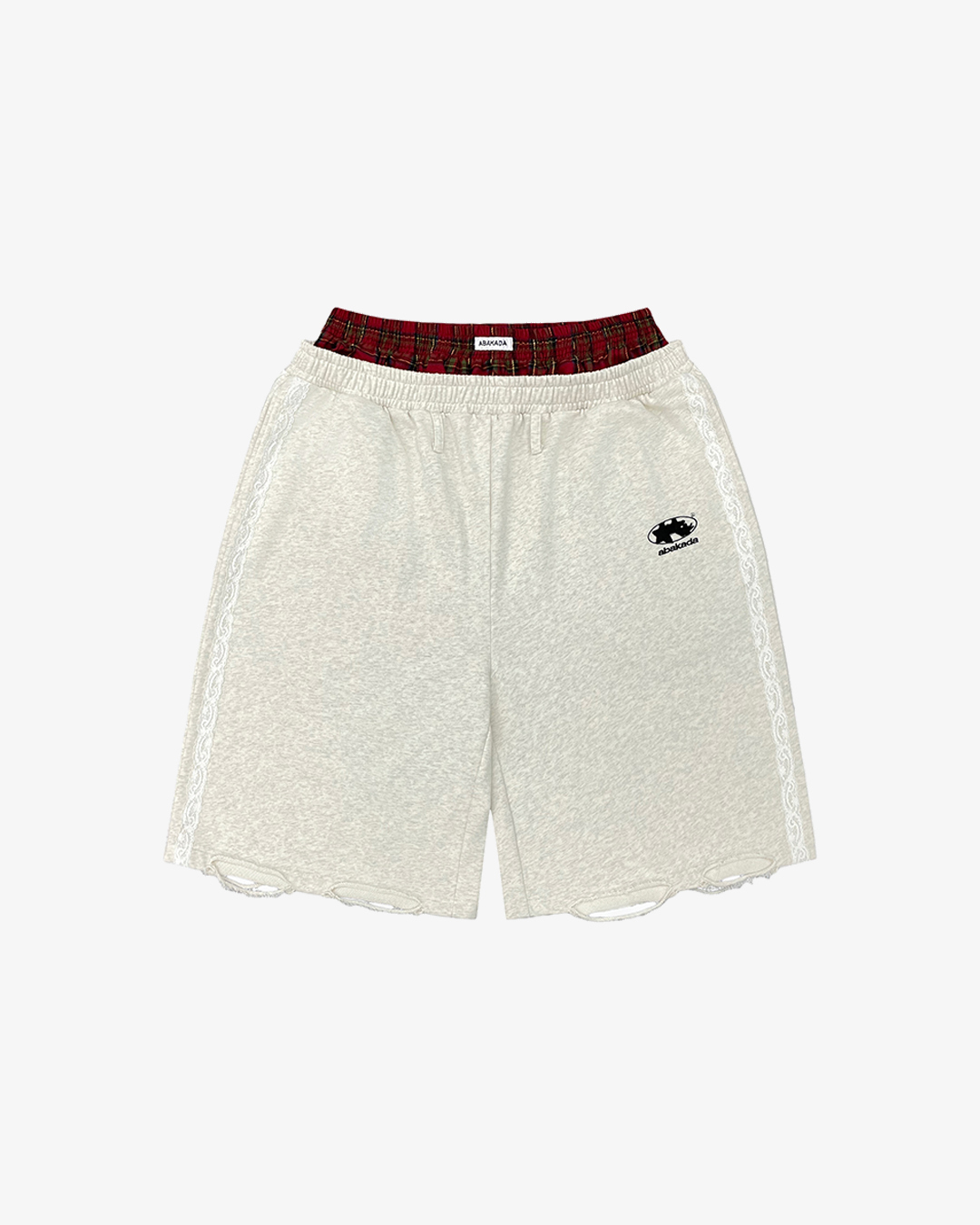 PLAID DOUBLEWAIST TRIM SHORTS (GREY)