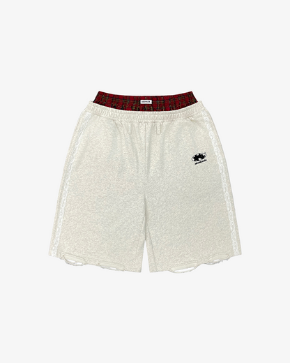 PLAID DOUBLEWAIST TRIM SHORTS (GREY)