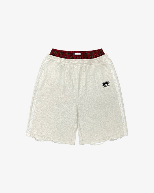 PLAID DOUBLEWAIST TRIM SHORTS (GREY)