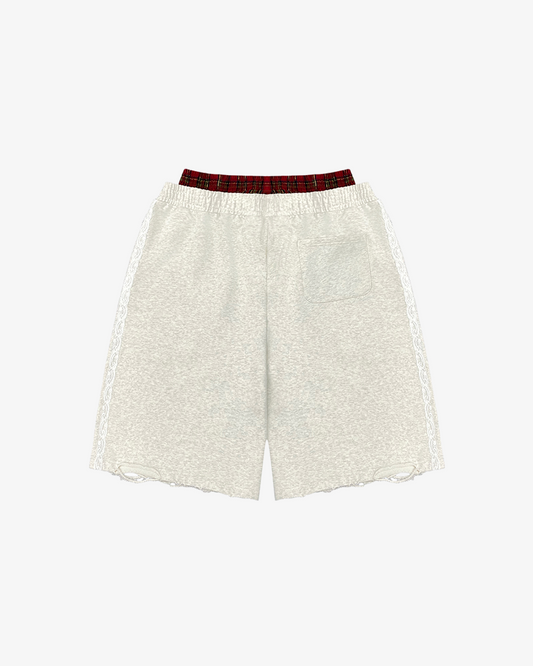 PLAID DOUBLEWAIST TRIM SHORTS (GREY)