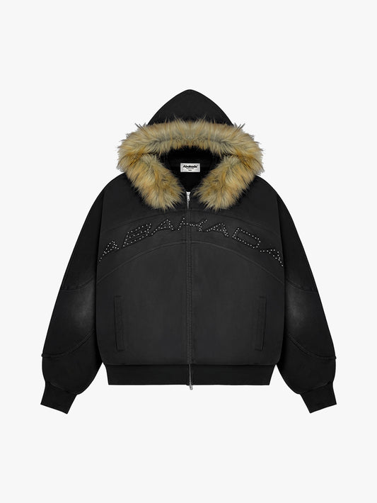 RHINESTONE FUR ZIP-UP (BLACK)