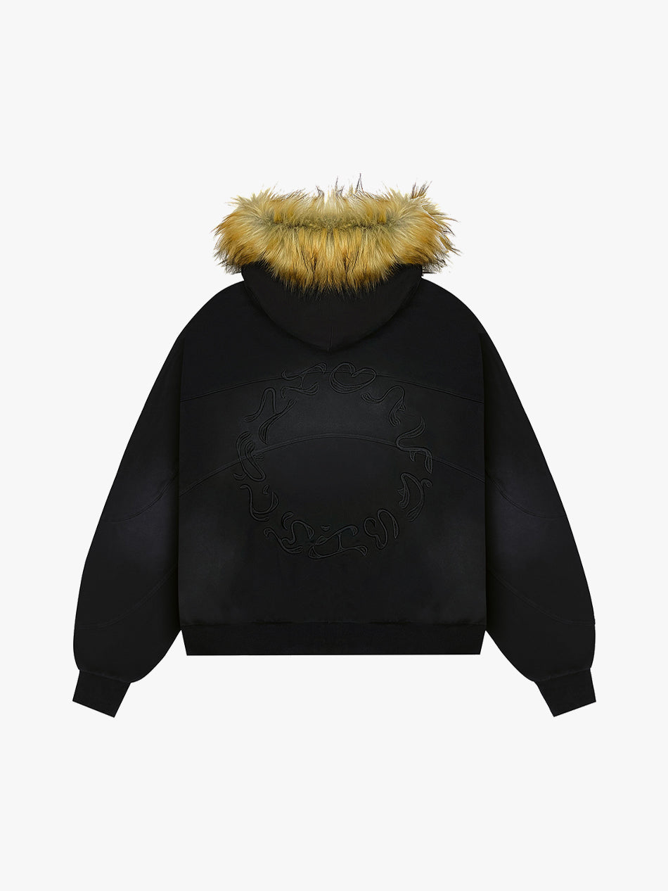 RHINESTONE FUR ZIP-UP (BLACK)