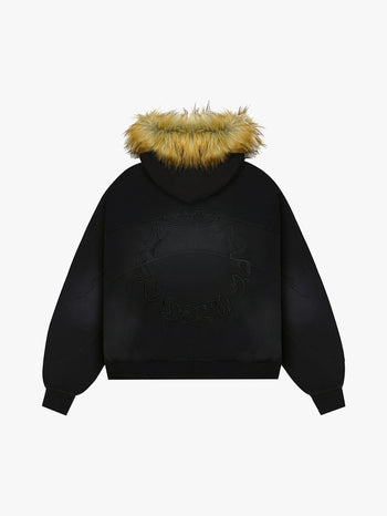 RHINESTONE FUR ZIP-UP (BLACK)