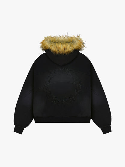RHINESTONE FUR ZIP-UP (BLACK)
