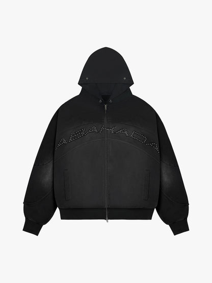 RHINESTONE FUR ZIP-UP (BLACK)