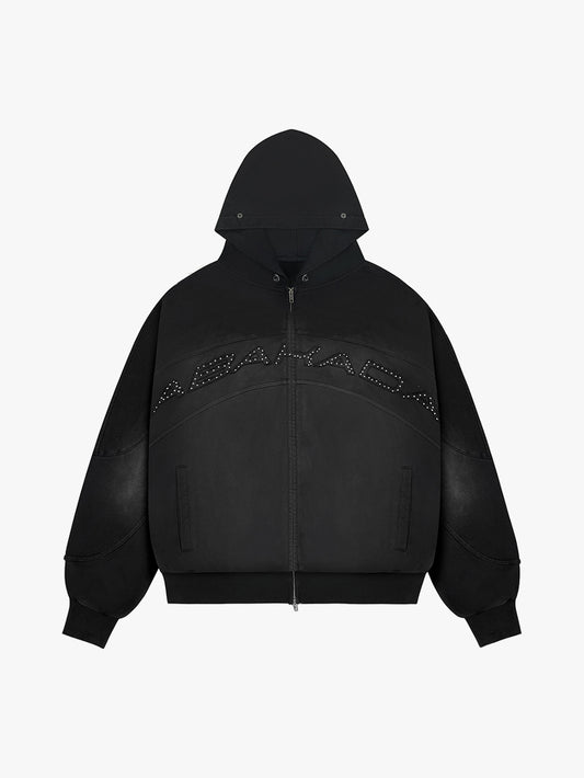 RHINESTONE FUR ZIP-UP (BLACK)