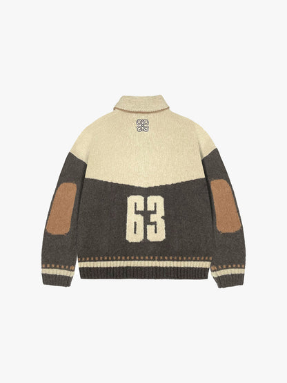 COLORBLOCK KNITTED CARDIGAN (CREAM/BROWN)