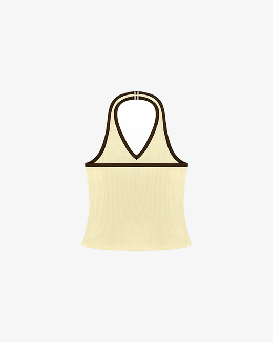 HALTER KNIT TANK TOP (CREAM/BROWN)