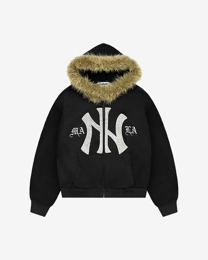 MANILA FLEECE FUR ZIP-UP (BLACK)