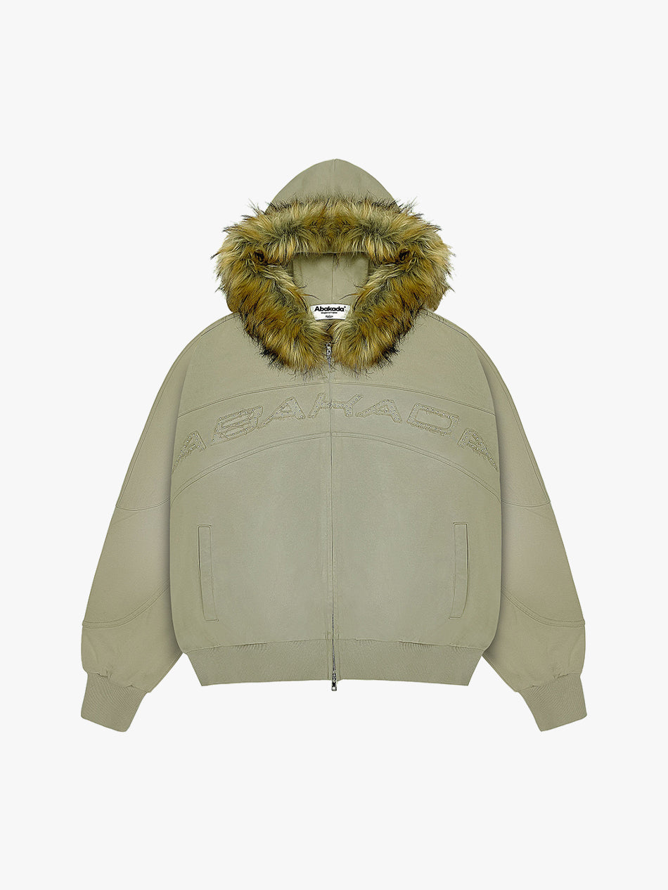 RHINESTONE FUR ZIP-UP (TAN)