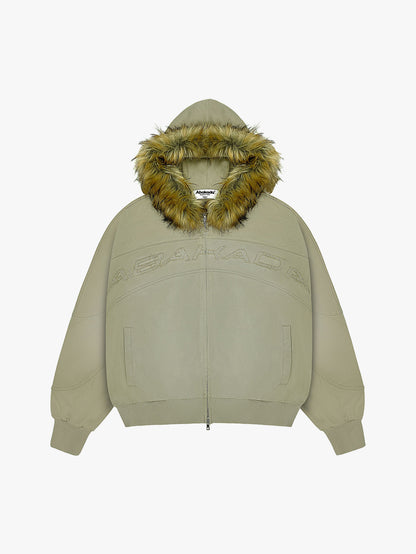 RHINESTONE FUR ZIP-UP (TAN)